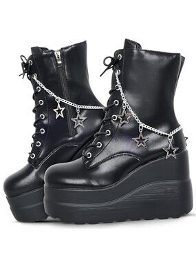 Platform Goth Boots Black Combat Rave Punk emo Boots Chunky Heel Ankle Booties